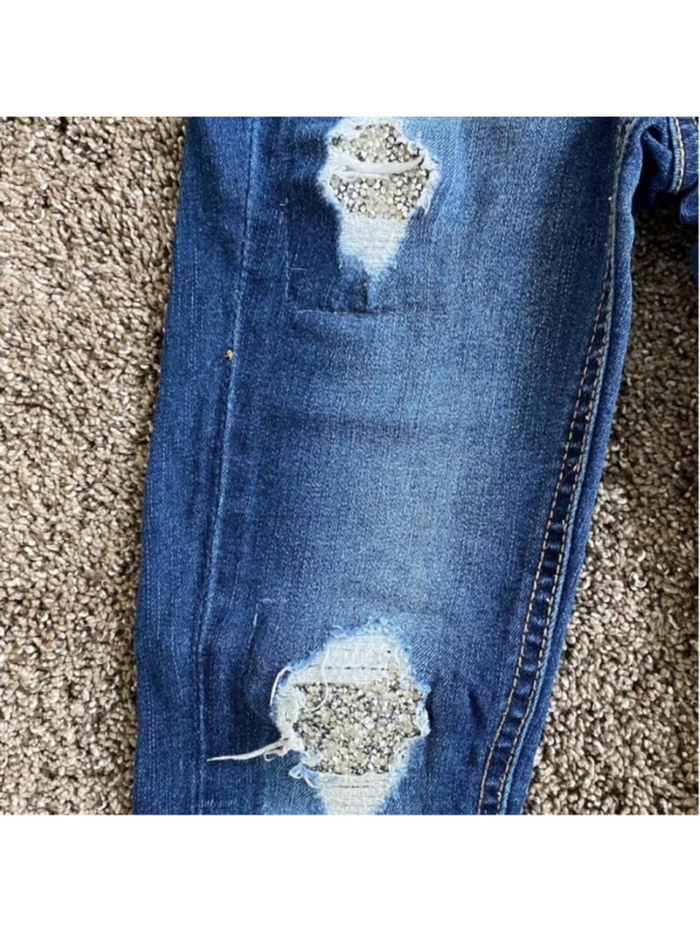 Justice Girls Jeans Blue Distressed Jegging Glitter Detail Size 7